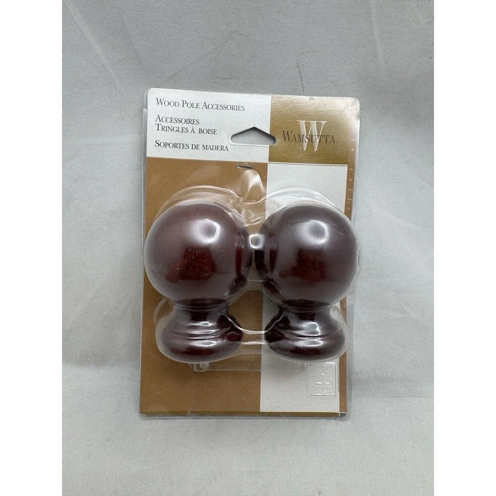 Wamsutta Round Wood Pole Accessories Ends Rings Cherry 13-5525-77 13-5405-77